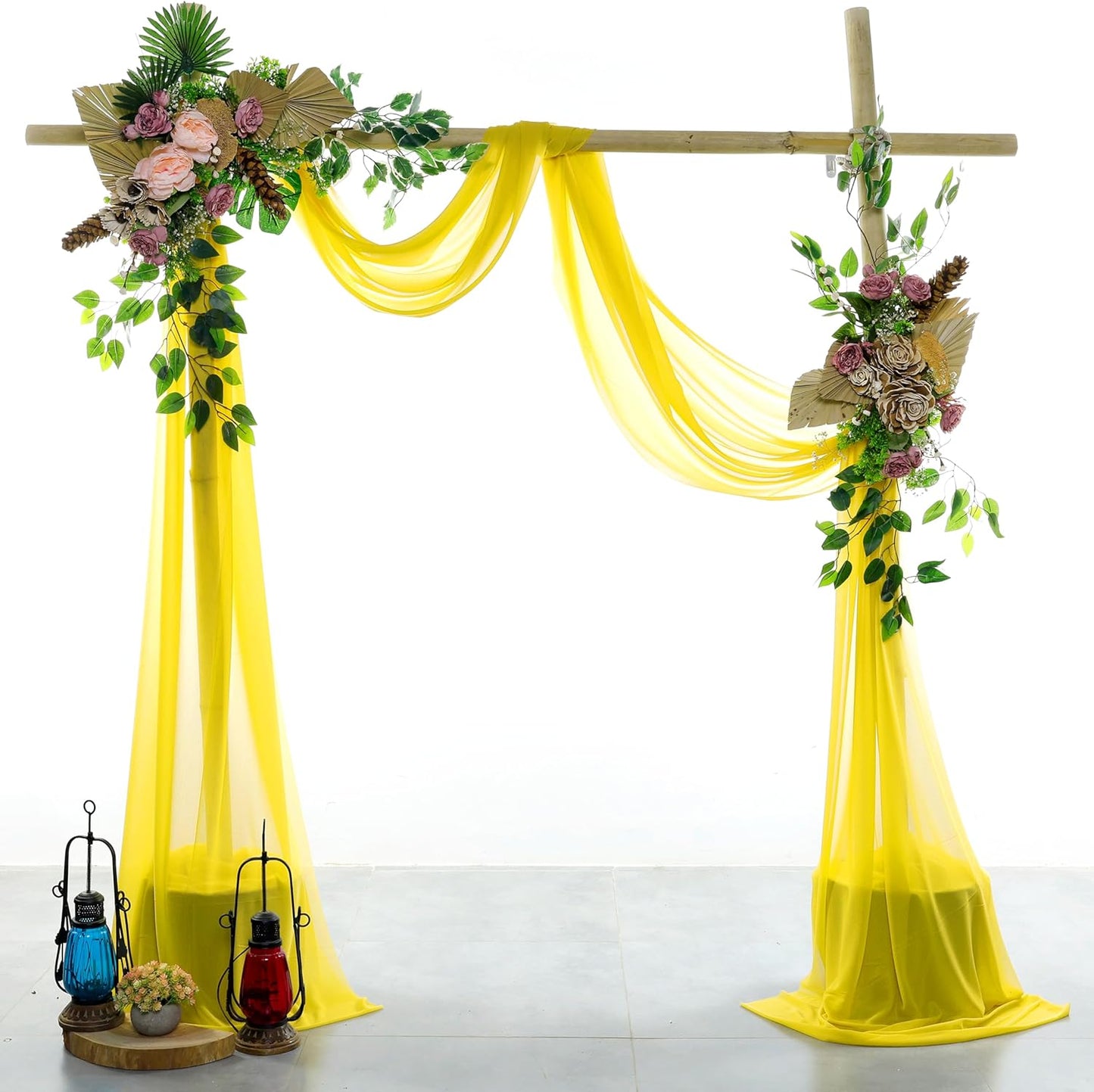 VDS Pack of 2 Panel (30 Inch X 40 Feet) Wedding Arch Draping Fabric Sheer Chiffon Fabric Drapery for Wedding Ceremony Reception Swag Backdrop Canopy Chuppah ARBO Altars Decoration (Yellow)