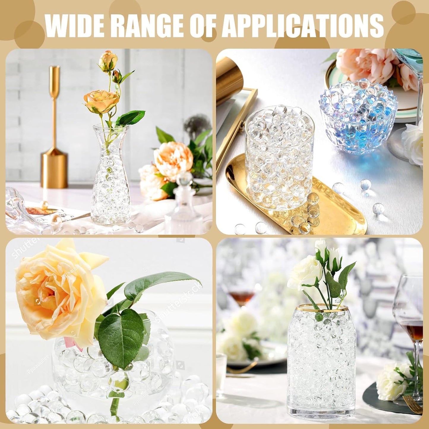 ZTML MS 200,000 Pieces Clear Water Gel Jelly Beads, Clear Water Beads, Vase Filler for centerpieces, Non Toxic Water Beads for Soilless Planting, Floral Arrangement, Vase Filler (Clear)