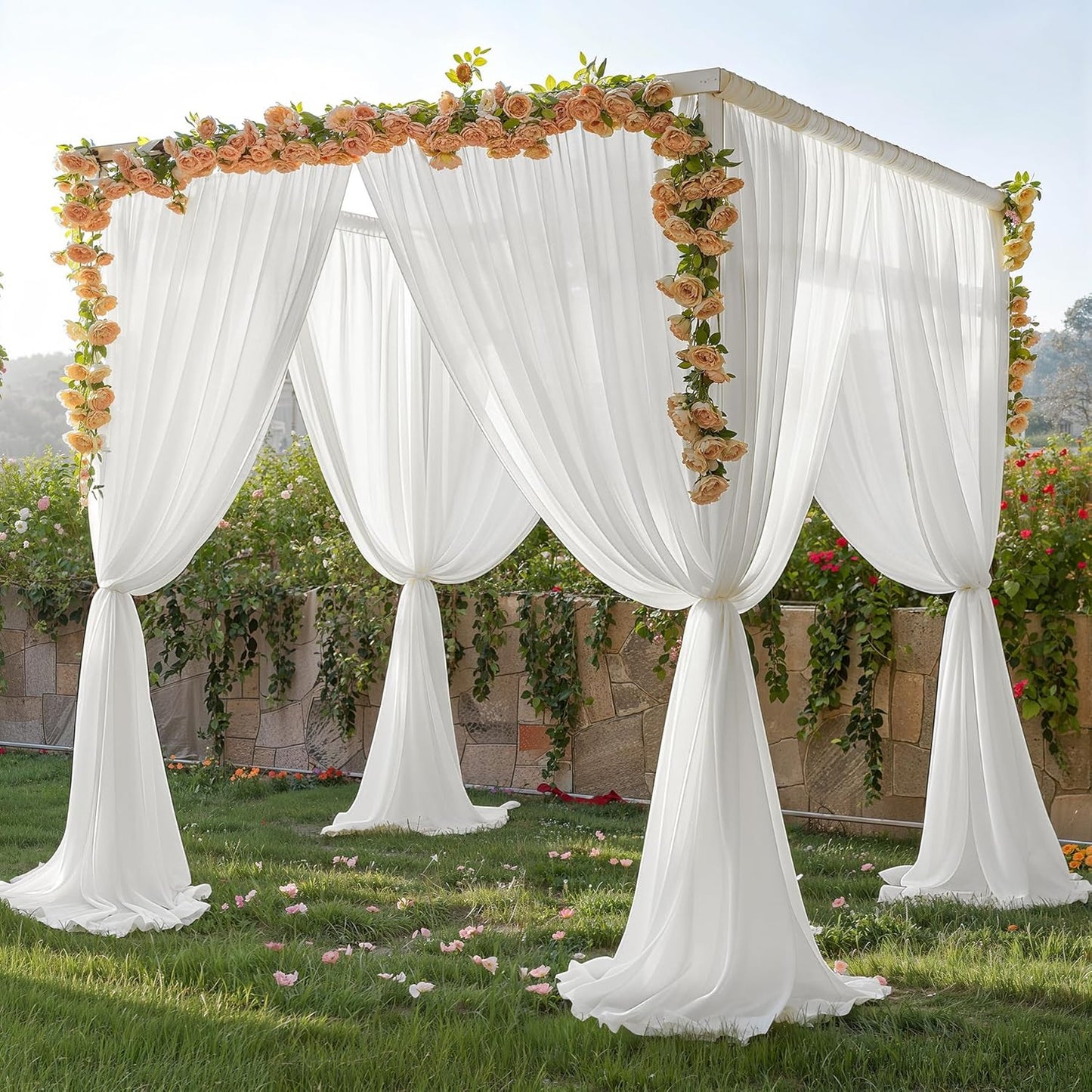 10ft x 10ft Cream White Backdrop Curtains, Wrinkle-Free Sheer Chiffon Fabric Photo Backdrop Drapes for Wedding Arch Party Ceremony Stage Photography Decorations