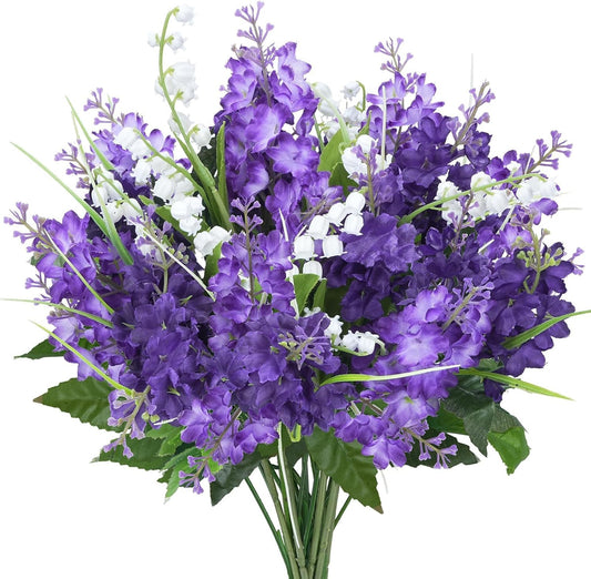10Pcs Lilac Flowers Artificial Bouquet Fake Purple Flowers Faux Lilacs Mix Bush Artificial Purple Silk Flower Bulk Arrangements Summer for Table Centerpieces Home Kitchen Wedding Decorations