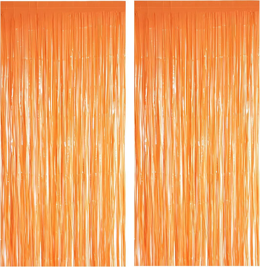 Orange Tinsel Curtain Party Backdrop - GREATRIL Foil Fringe Curtain Party Streamers for Fall/Thanksgiving Day/Birthdays/Doorway/Easter/Coco Theme/Day of The Dead Party Decorations 2 Packs