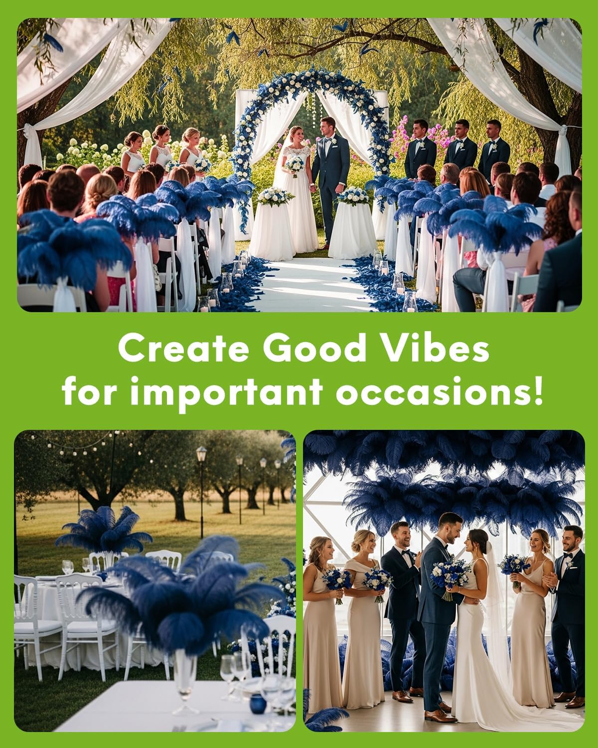 NEWONG 30pcs Navy Blue Ostrich Feathers Natural Bulk 8-10inch(20-25cm) Vase Craft Wedding Home Party Centerpieces Christmas Day Decoration