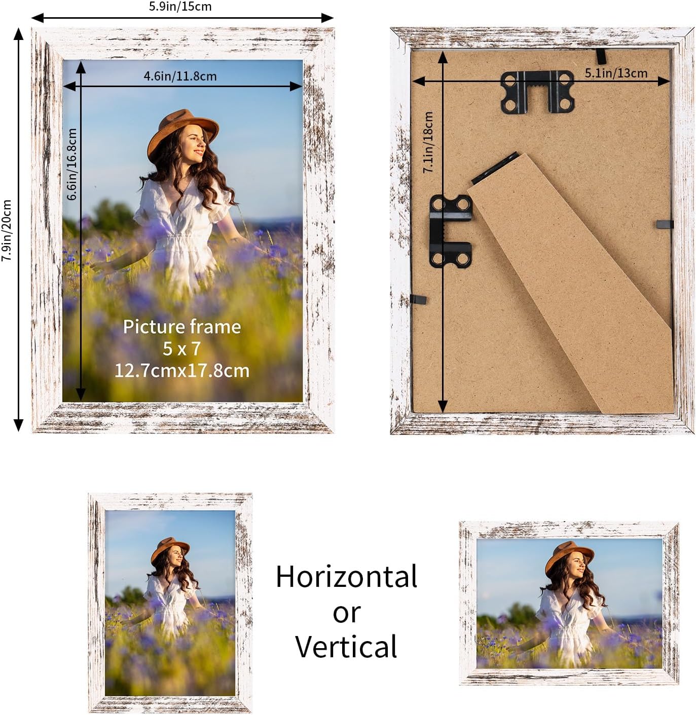 PETAFLOP Wooden Bulk 5x7 Picture Frame Set of 18, White Distressed Photo Frames Fits 5 by 7 for Wall or Tabletop Display