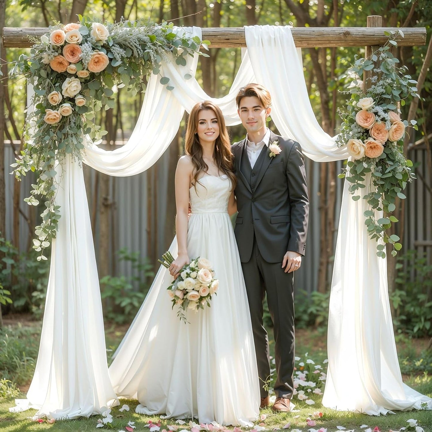 PARTISKY Wedding Arch Draping Fabric,1 Panel 18FT White Drapes Chiffon Fabric Drapery Decorations for Ceremony Reception Party Ceiling Backdrop