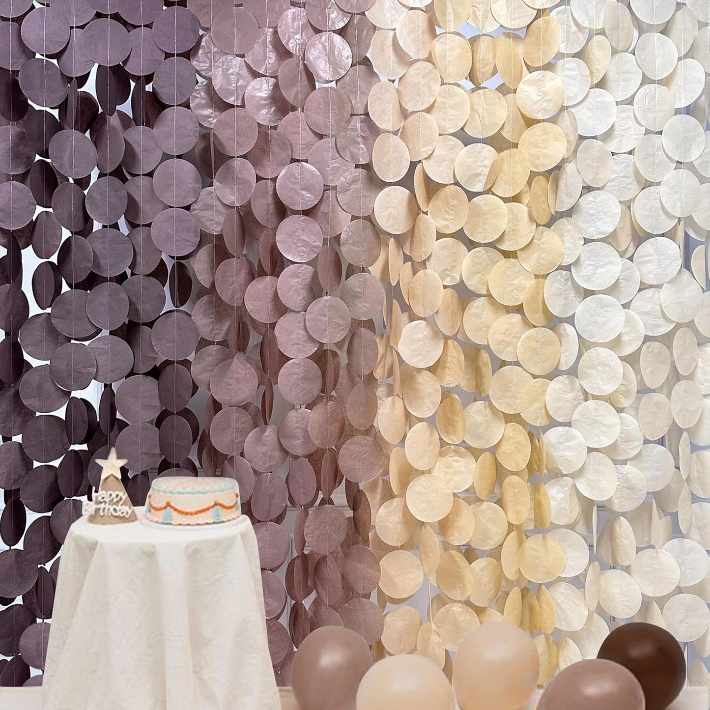 205Ft Brown Party Decorations Ombre Cream Tan Brown Boho Circle Dots Backdrop Streamer Tissue Paper Hanging Garland for Neutral Rustic Cowboy Western Teddy Bear Safari Woodland Birthday Party