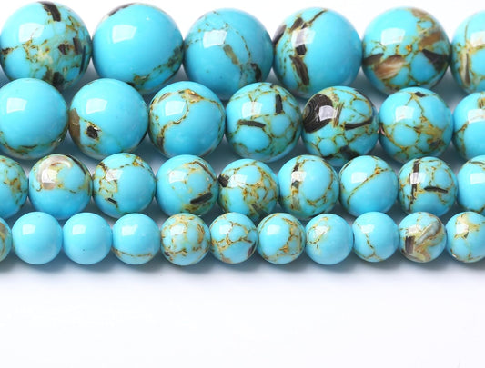 Blue Shell Turquoise Stone Beads Gemstone Round Crystal Energy Jade Beads Stone Beads for Jewelry Making DIY Bracelet Necklace Jewelry Making 1 Strand 15.5inch 31PCS 12MM