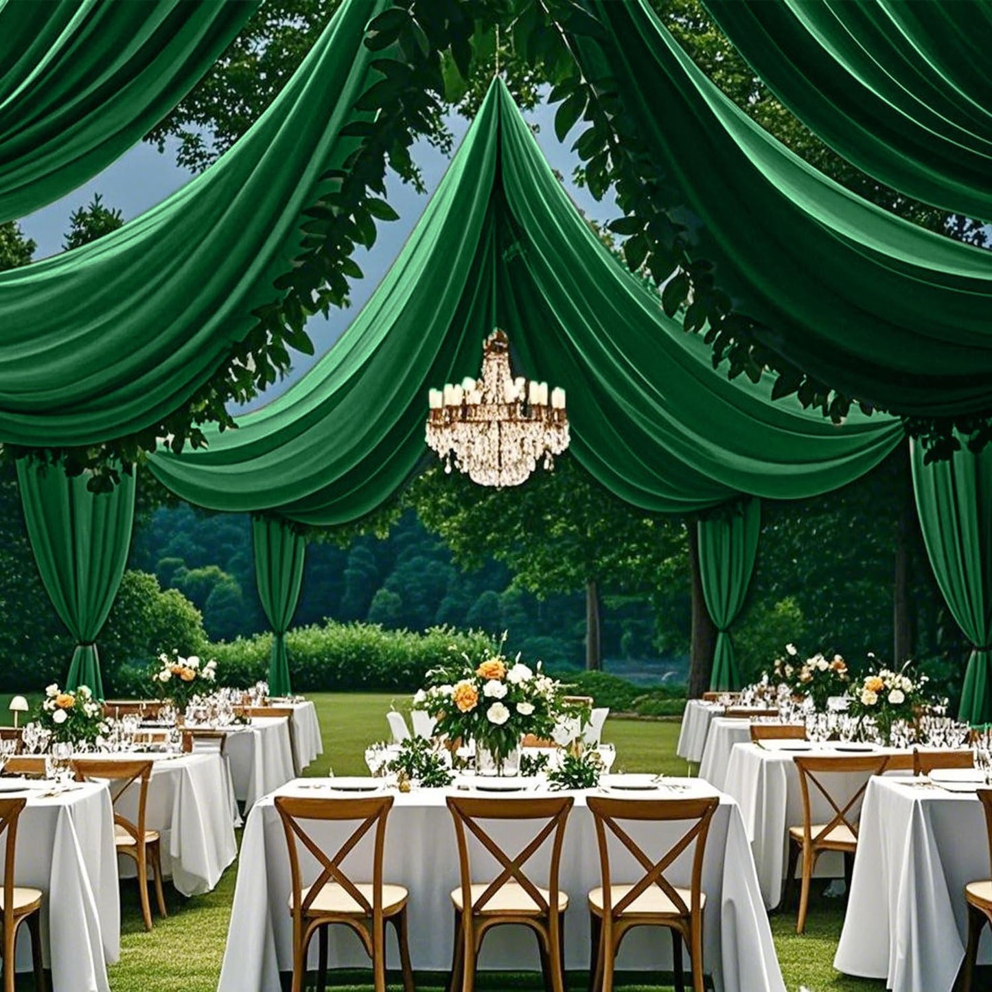 FUHSY Emerald Green Ceiling Drapes Wedding Arch Drapes Chiffon Backdrop Curtains 5FTx20FT 2 Panels Sheer Ceiling Curtains for Wedding Party Bridal Archway Chiffon Fabric Drapery Stage Decorations