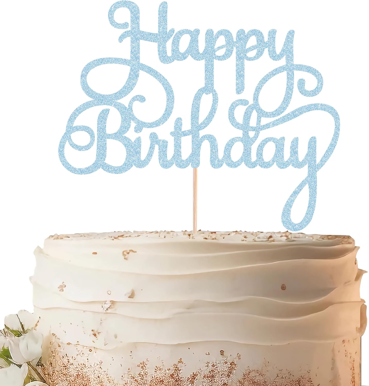 Happy Birthday Cake Topper - Light Blue Glitter Birthday Party Cake Decoration Supplies - Happy Birthday Cake Decor, for Anniversary/Birthday Party Supplies Photo Booth Props