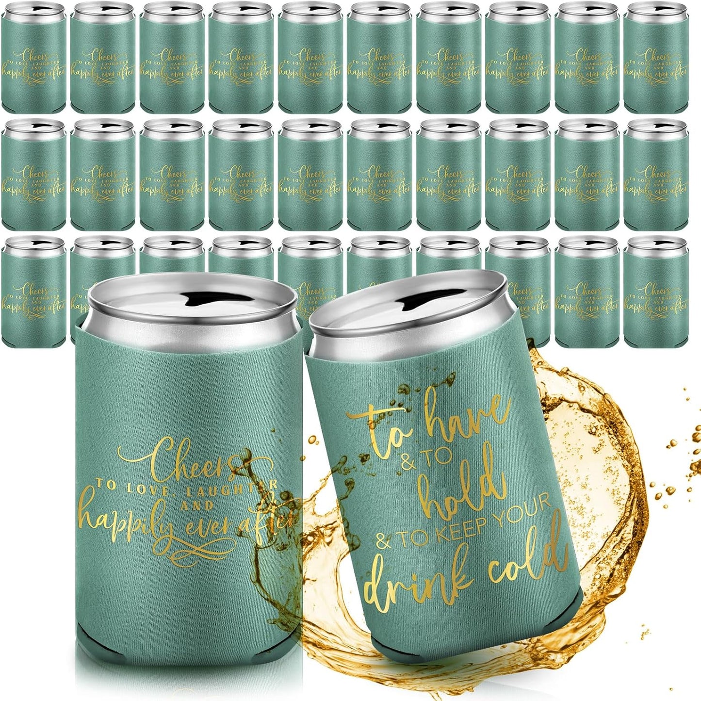 50 Pieces Green Wedding Can Cooler Bulk Engagement Party Favors for Guests Cheers to Love Laughter and Happily Ever After Rehearsal Dinner Decorations for Wedding Bridal Party