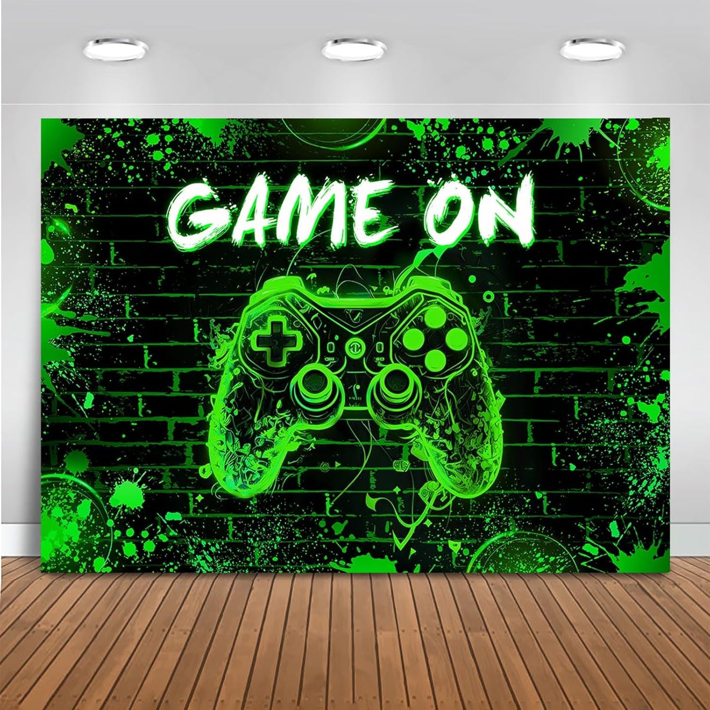 Mocsicka Game On Backdrop Video Game for Boys Level Up Birthday Party Decoration Game Night Arcade Neon Glow Gamer Banner Photography Background (Green, 10x7ft(120"x82"))