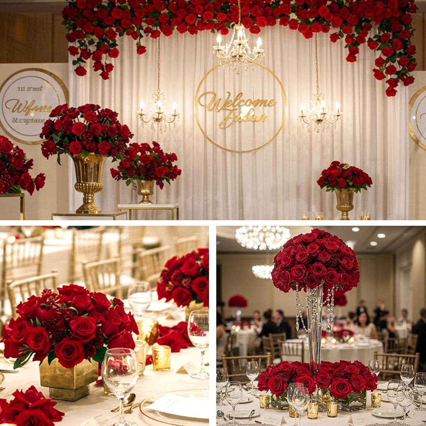 60Pcs Red Roses Artificial Flowers, Velvet Silk Faux Roses, Realistic Red Flowers for Wedding Centerpieces, Cake, Bridal Bouquets, Home Decor, Anniversary, Valentine's Day Decorations