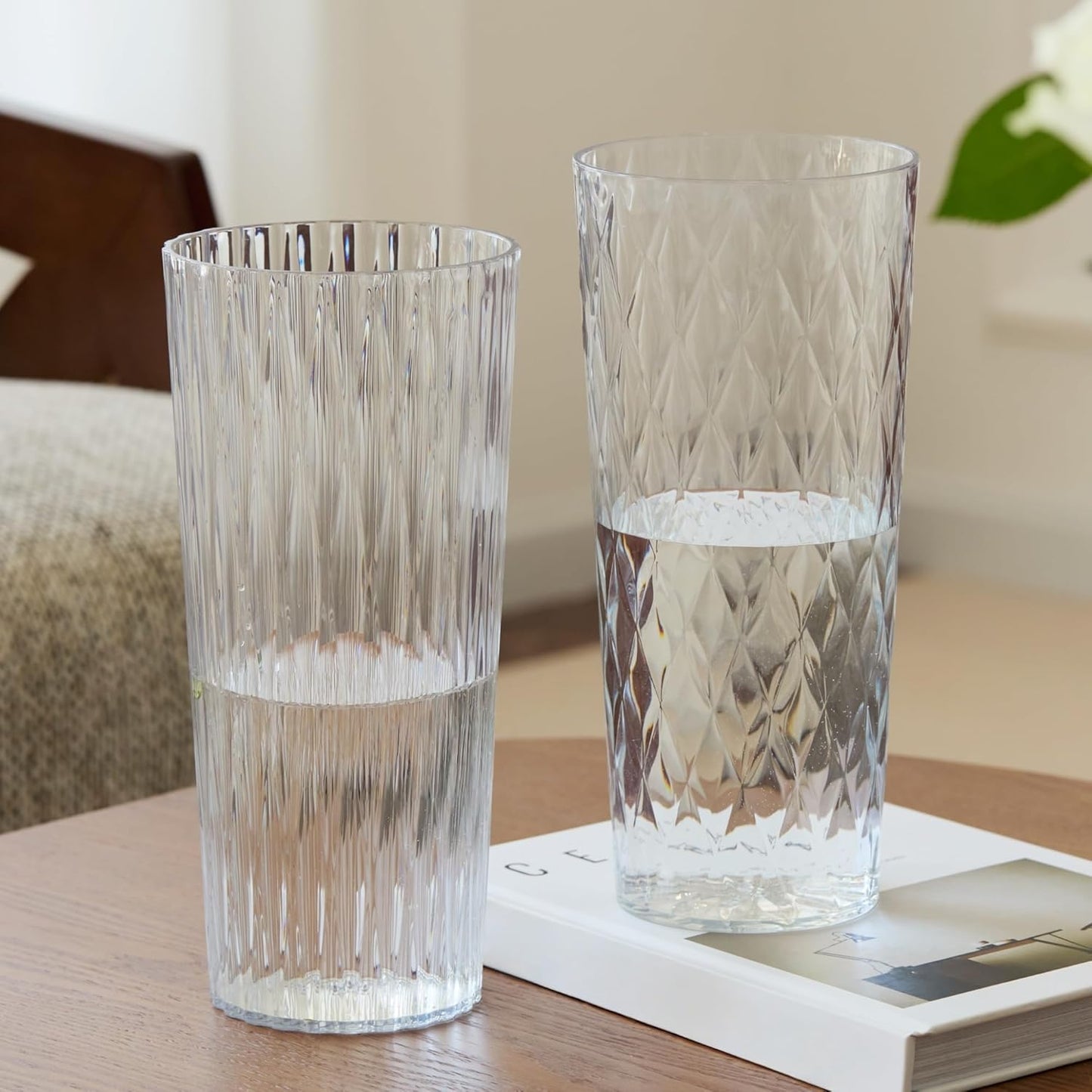 2 Clear Crystal Plastic Flower Vase, 10.2" Acrylic Rose Bouquet Vases for Home Decor Centerpieces Wedding Birthday Mothers (D4.6 2 + 2 Holder)