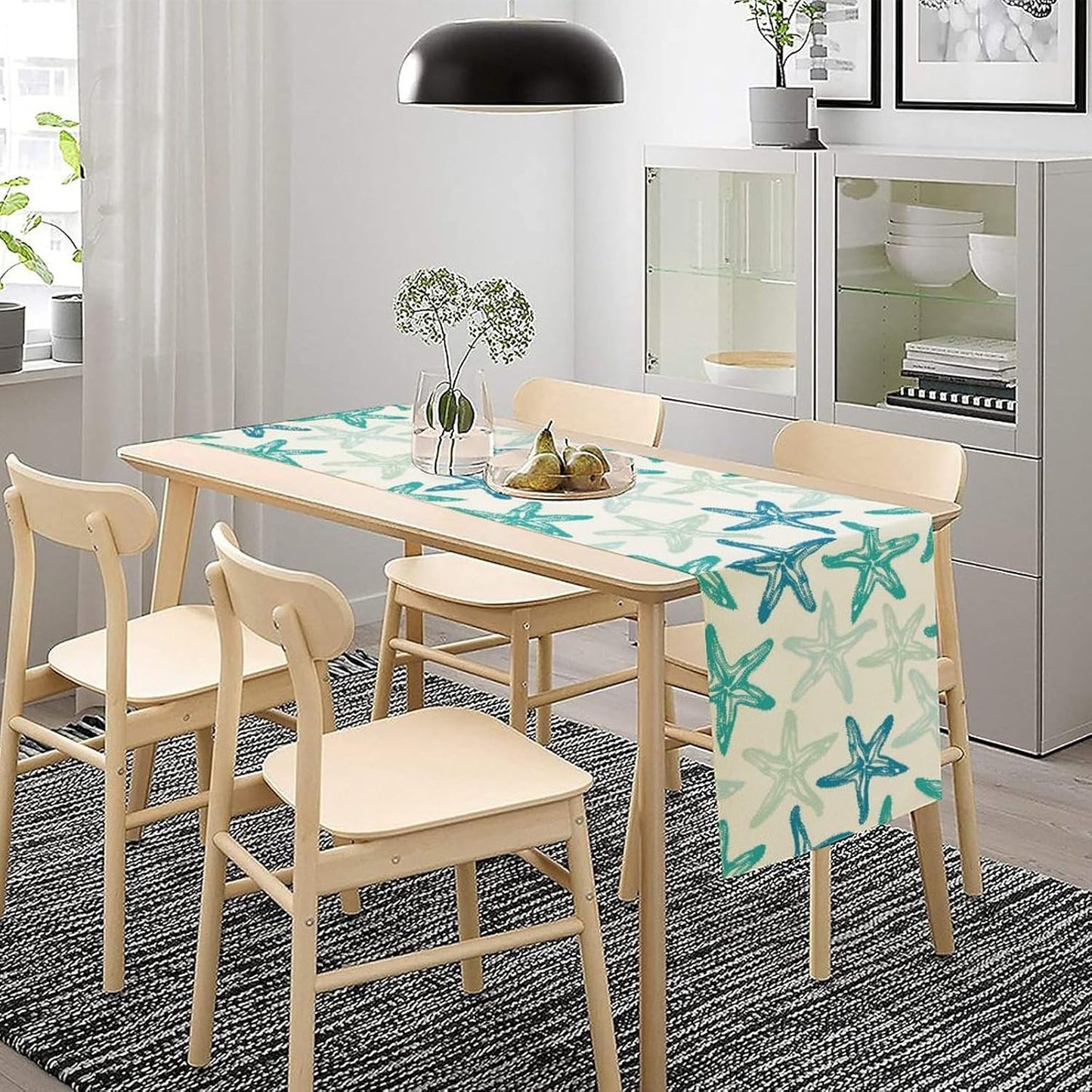 Starfish Plaid Table Flag Green Plaid and Marine Life Starfish Kitchen Table Flag Suitable for Birthday Party Restaurant Decoration Outdoor Picnic 13 * 70 Inch