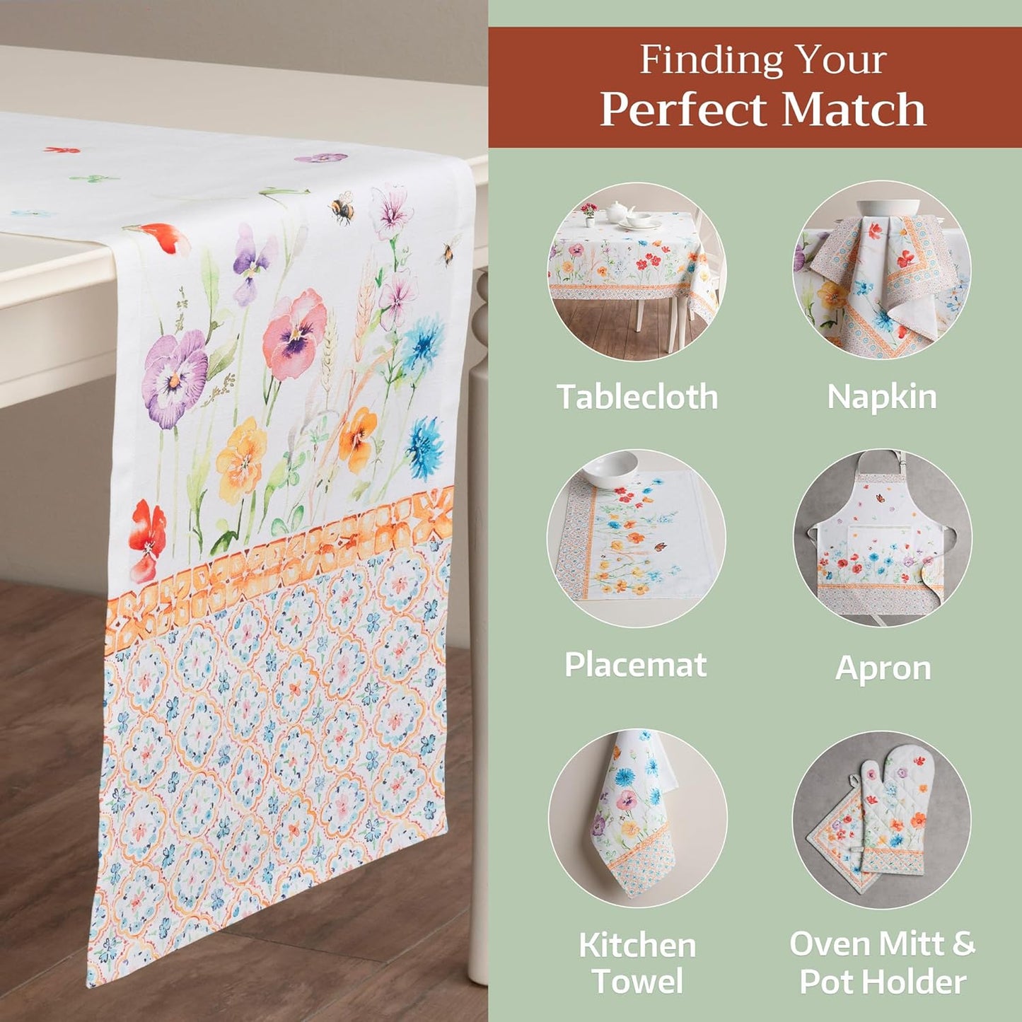 Maison d' Hermine Table Runner 100% Cotton Single Layer Table Runners 108 inches Long Decorative for Home Kitchen Dining Party Wedding Bridal Shower Spring Summer (Summer Whisper , 14.50" x 108")