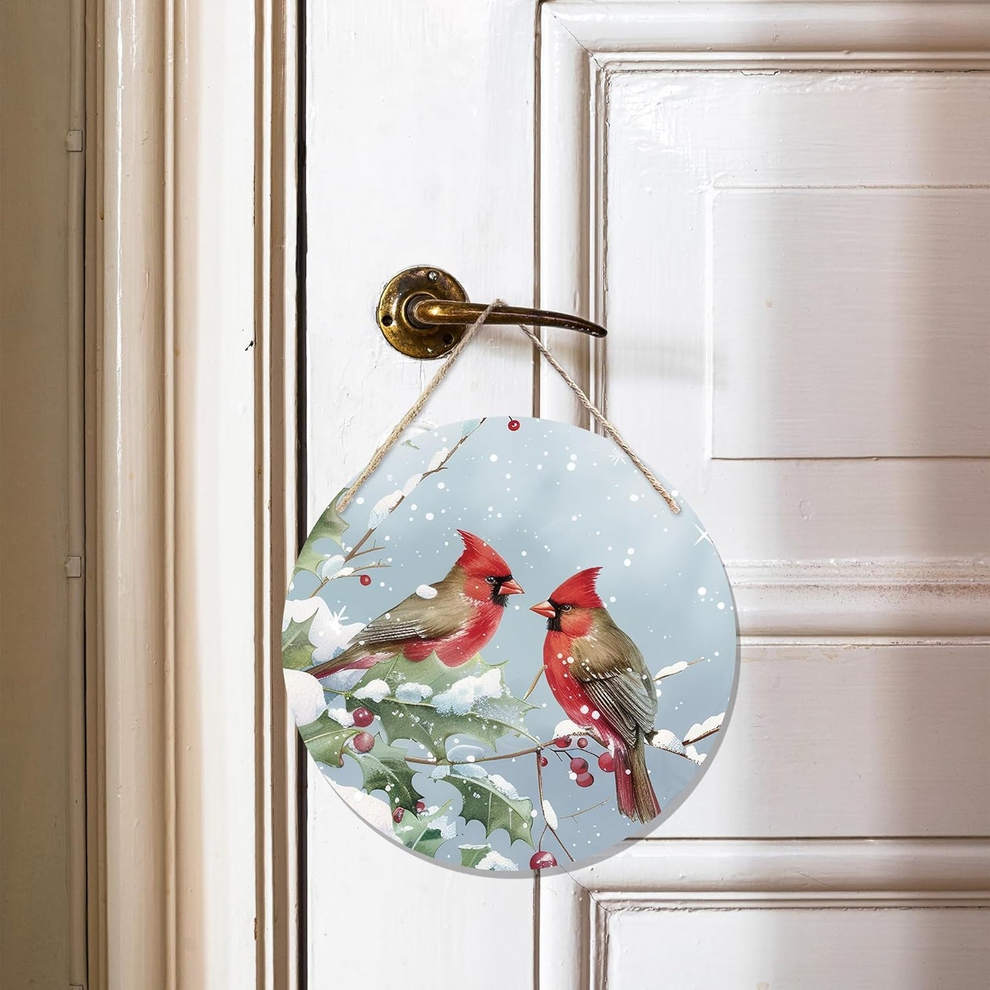 CGBHW Winter Christmas Cardinal Birds Wooden Sign, Winter Branches Berry Snowflake Snow Decoration Hanging Sign Wall Decor, Rustic Farmhouse Christmas Holiday Seasonal Wooden Sign for Home Door Decor 12 x 12 Inch