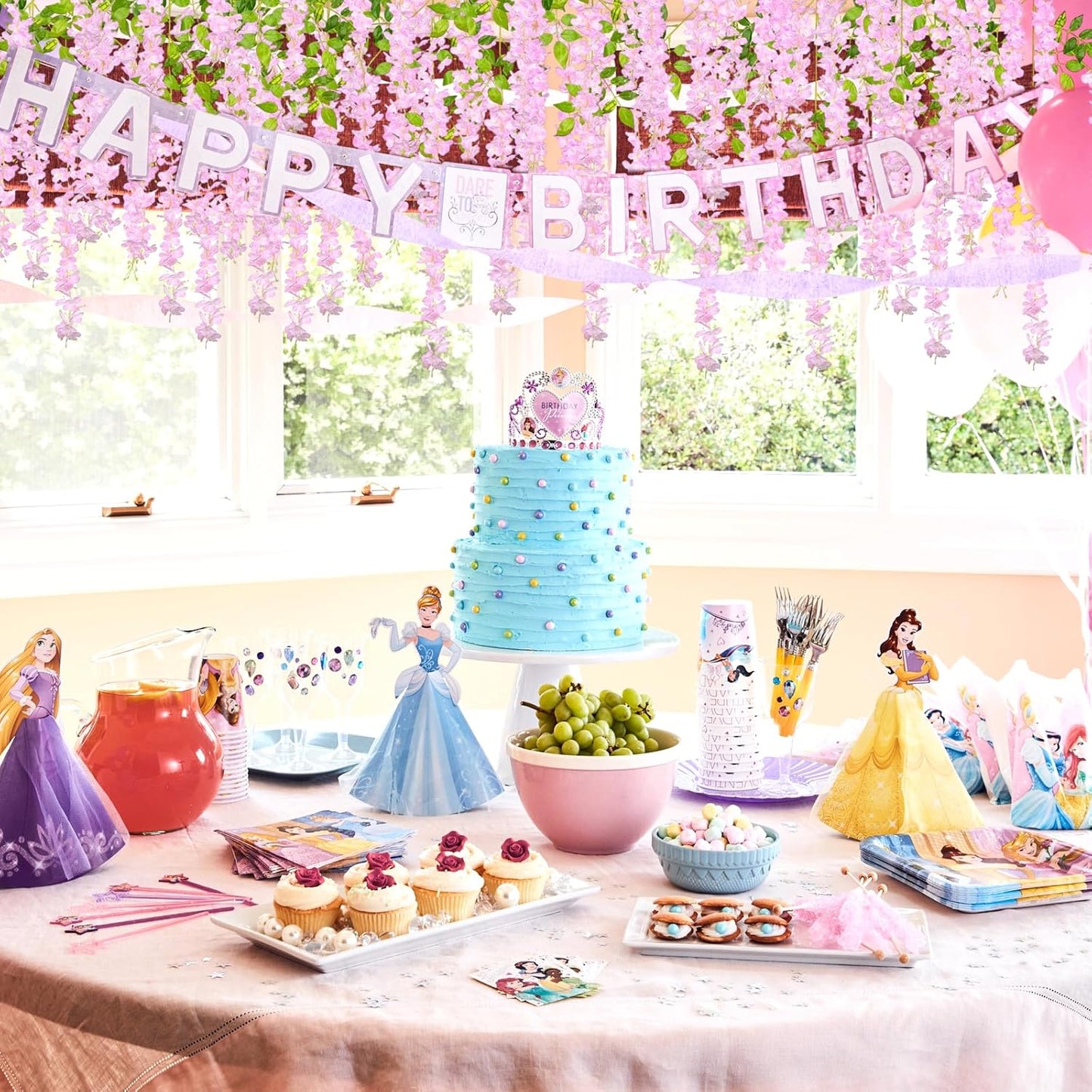 5 Pack Pink Wisteria Hanging Flowers, 3.44 Ft Fake Hanging Flowers, Artificial Wisteria Garland Vines for Wedding Room Backdrop Outdoor Patio Garden Decoration