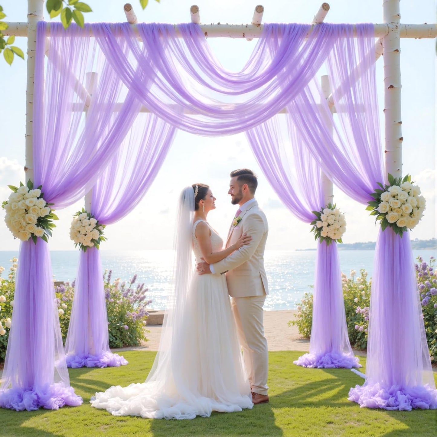 Wedding Arch Draping Fabric Backdrop 2 Panel 60" x 26Ft Purple Arch Drapes Curtains for Wedding Reception Sheer Tulle Backdrop Curtain for Ceremony Birthday Party Baby Shower Arbor Ceiling Decorations