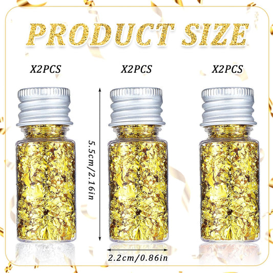 6Pcs Decorative Gold Leaf, Multifunction Gold Leaf Cake Decoration Baking Foil Decor for Cooking Dessert Steak Decoration Crafts Makeup Leaves with Plastic Tweezers