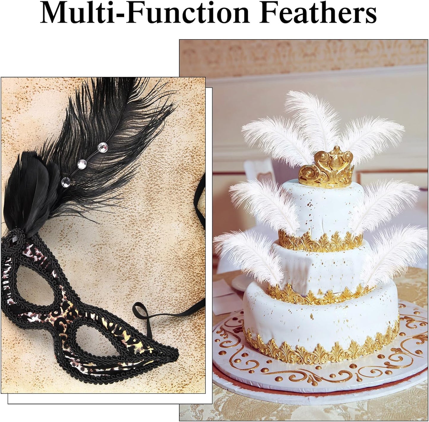 Crowye 100 Pcs Ostrich Feathers Bulk for Centerpieces Craft Ostrich Feathers for Vase Wedding Masquerade Party Home Costume Decorations (6-8 Inch,Black,White)