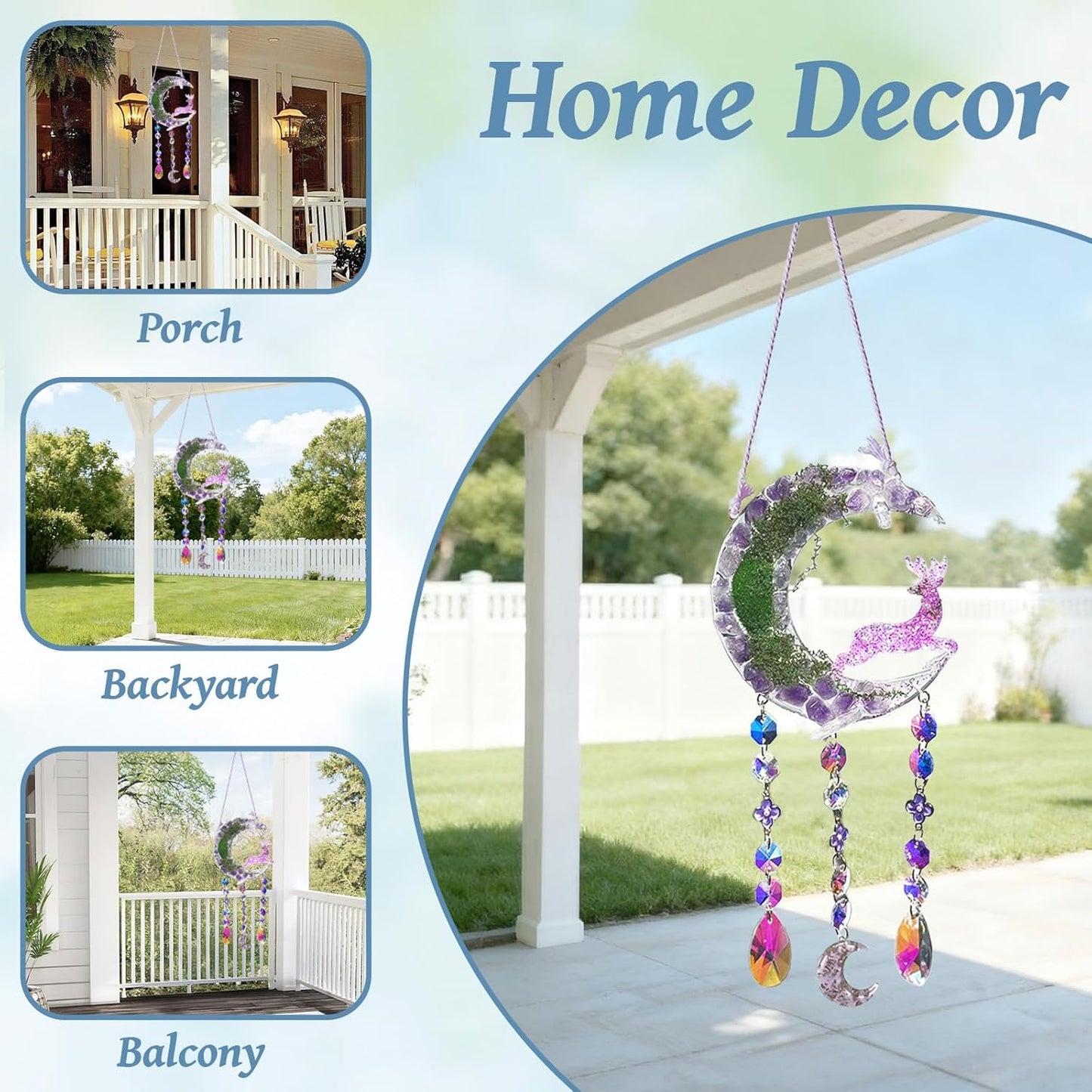 TUOKING Crystal Suncatchers for Window Purple Deer Dreamy Crystal Natural Stone Sun Catchers Rainbow Maker Ornament Gift Home Garden Decoration