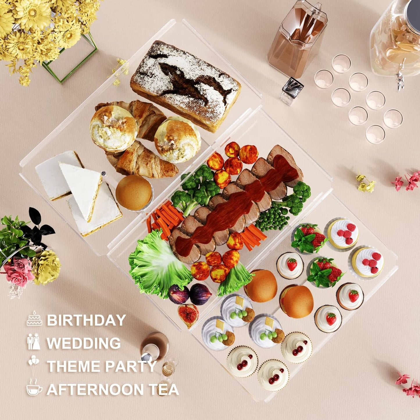 Upgraded Dessert Table Display Set, Acrylic Cupcake Buffet Dessert Risers Stands, Tier Serving Trays Holder for Weddings Baby Shower Tea Party