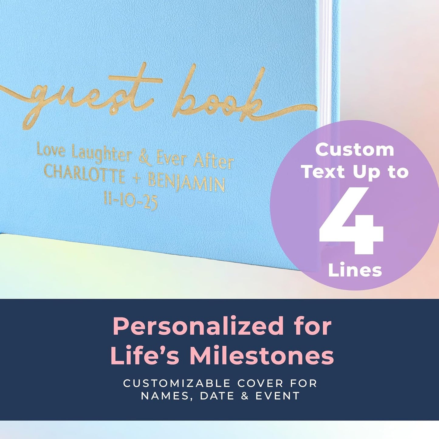 Promot Personalized Guestbook for Party (Baby Blue) - 110 Lined Pages in Wood-Free Vegan Leather Hard Cover - Wedding Guest Book Sign in and Photos, Baby Shower, Birthday or Graduation