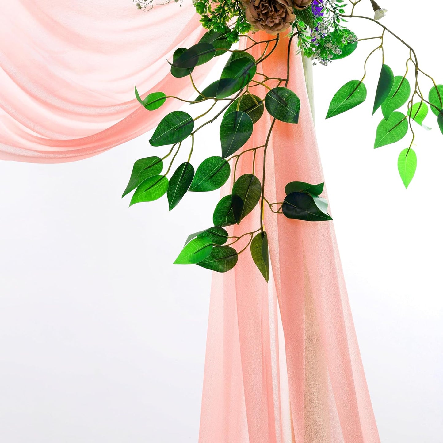 VDS Pack of 2 Panel (30 Inch X 30 Feet) Wedding Arch Draping Fabric Sheer Chiffon Fabric Drapery for Wedding Ceremony Reception Swag Backdrop Canopy Chuppah ARBO Altars Decoration (Peach)