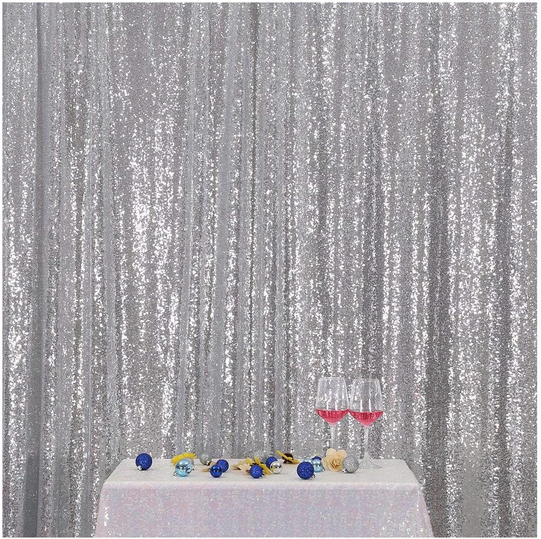 Poise3EHome Silver Sequin Backdrop, 4FT x 7FT Sequin Photography Backdrop Curtain for Party Decoration