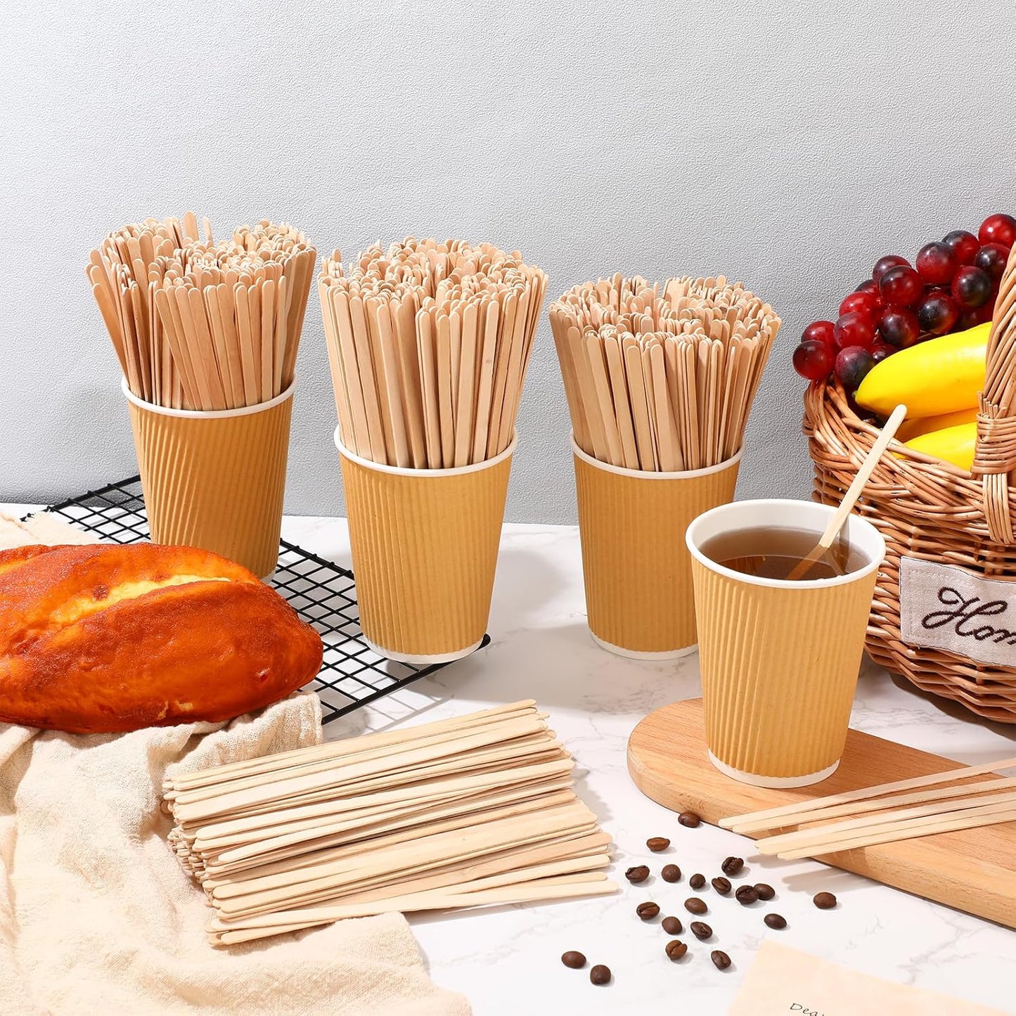 Meanplan 5000 Pcs Wooden Coffee Stirrers Disposable Stir Sticks Birch Wood Coffee Stirring Sticks Bar Long Cocktail Drink Stirrers with Round Ends for Hot Chocolate Tea Beverages (7.5 Inch)
