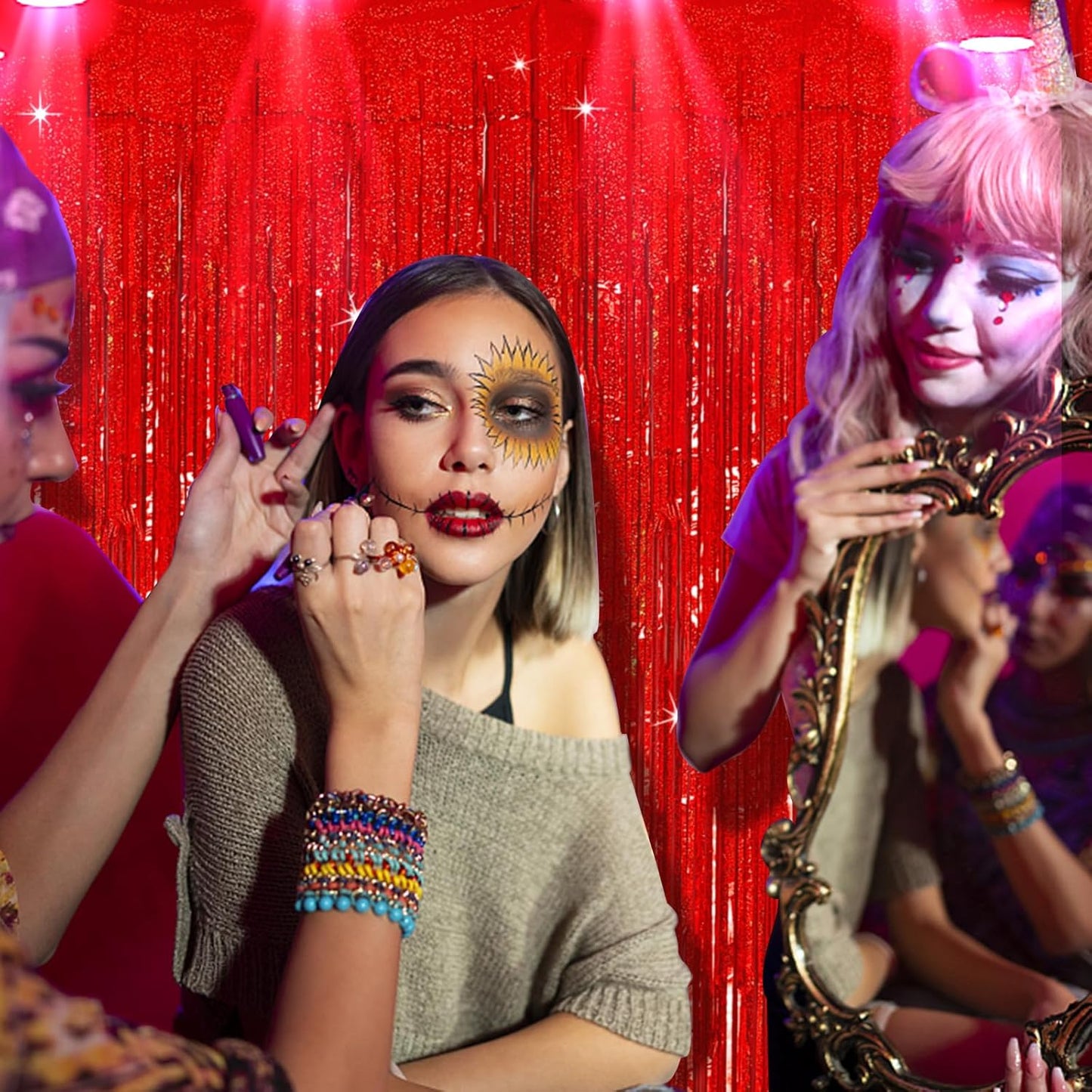 Tinsel Curtain Party Backdrop Red Birthday Decorations 2 Packs Glitter Foil Fringe Curtain Party Decor Streamers Photo Booth for Birthday Christmas Wedding Halloween Graduation Decorations