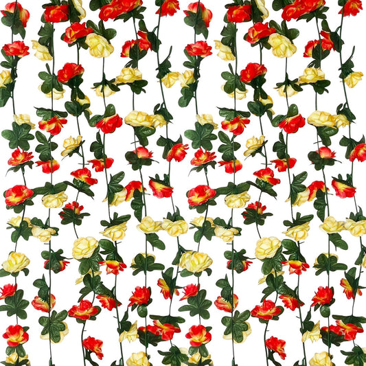 16Pcs 126Ft Pink&Yellow Rose Garland, Fake Rose Hanging Flowers, Artificial Flower Vine, Hanging Floral Vine Garland for Wedding, Birthday Party, Wall Arch, Halloween, Christmas Garden Backdrop Decor