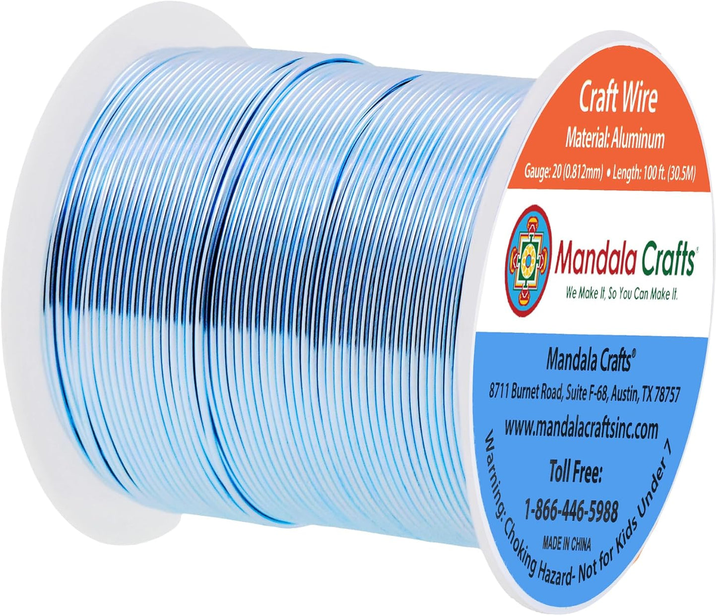 Mandala Crafts 20 Gauge Anodized Aluminum Craft Wire for Jewelry Making - 100 FT Colored Flexible Ice Blue Wire - Bendable for Bonsai Armature Crafting Sculpting