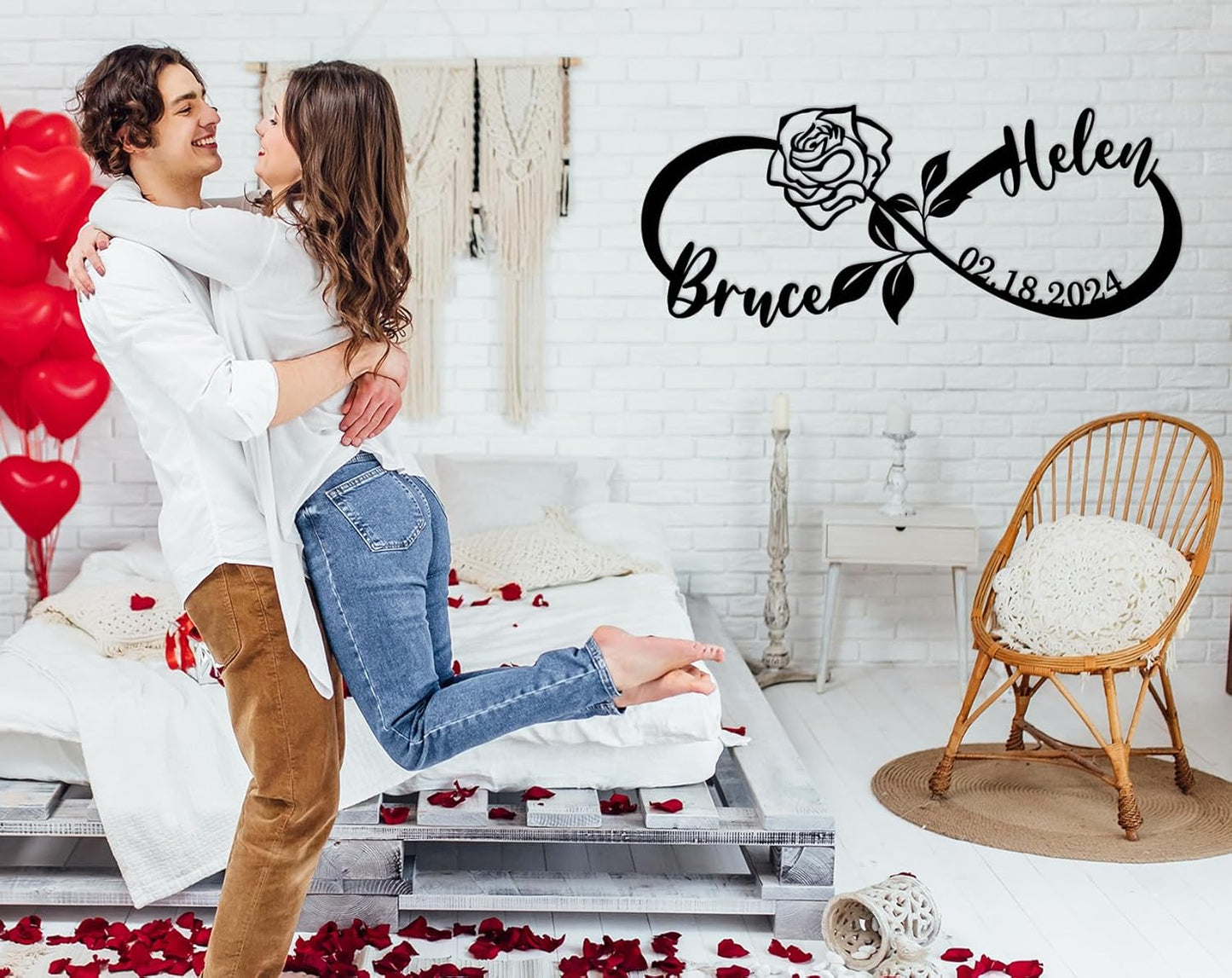 Custom Infinity Sign, Personalized Couples Name Sign, Infinity Metal Name Sign, Personalized Wedding Gifts, Love Name Sign, Infinity Wall Decor with Flower, Anniversary Housewarming Gift