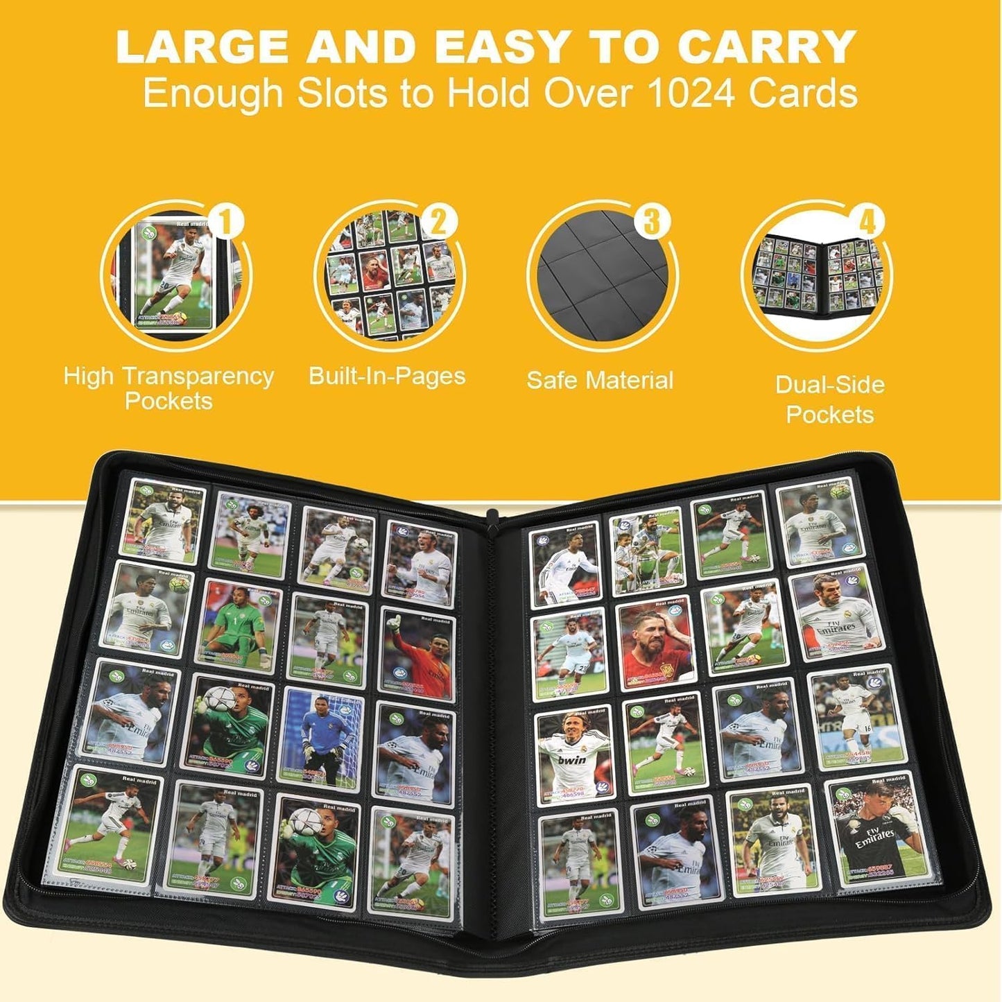 Premium Ringless Trading Card Binder - 1024 Capacity, 16 Side-Loading Pockets per Page, Archival Quality Protection & Anti-Slip Spine for TCG, MTG, Sports Cards (Grass)