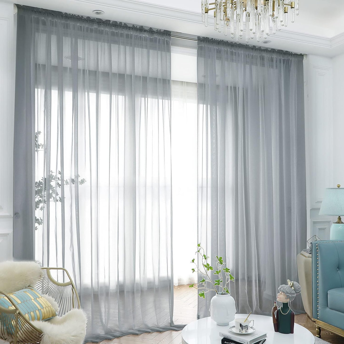 Window Light Gray Sheer Curtains 130 Inches Long 2 Panels Sheer Curtain Basic Rod Pocket Panel for Bedroom Children Living Room Yard Kitchen (Light Gray, 52" W x 130" L | 2 pcs)
