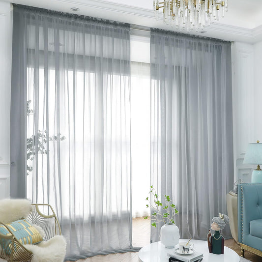 Window Light Gray Sheer Curtains 108 Inches Long 2 Panels Sheer Curtain Basic Rod Pocket Panel for Bedroom Children Living Room Yard Kitchen (Light Gray, 52" W x 108" L | 2 pcs)