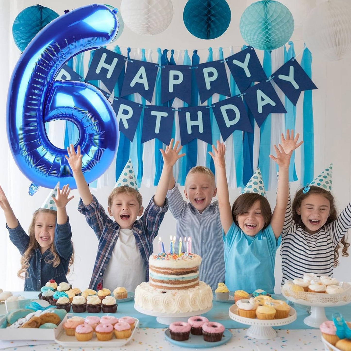 Navy Blue Number Balloons 6, 40inch Large Dark Royal Blue Digital 6 Foil Mylar Helium Balloon for Boys, Self Inflating Number Balloons 0-9 for Men Women Birthday Party Anniversary Decorations