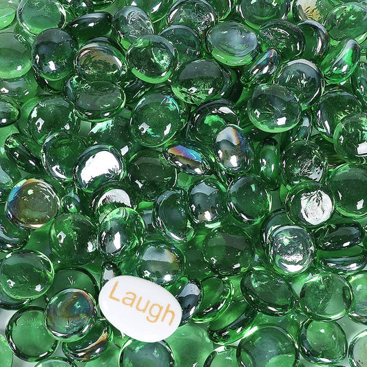 11LB Fire Glass Beads Flat Glass Marbles for Outdoor Fire Pit and Fireplace, Glass Gemstones for Vase Filler, Aquariums, Hydroponics Plants, Home Decor and Christmas DIY Craft, Green