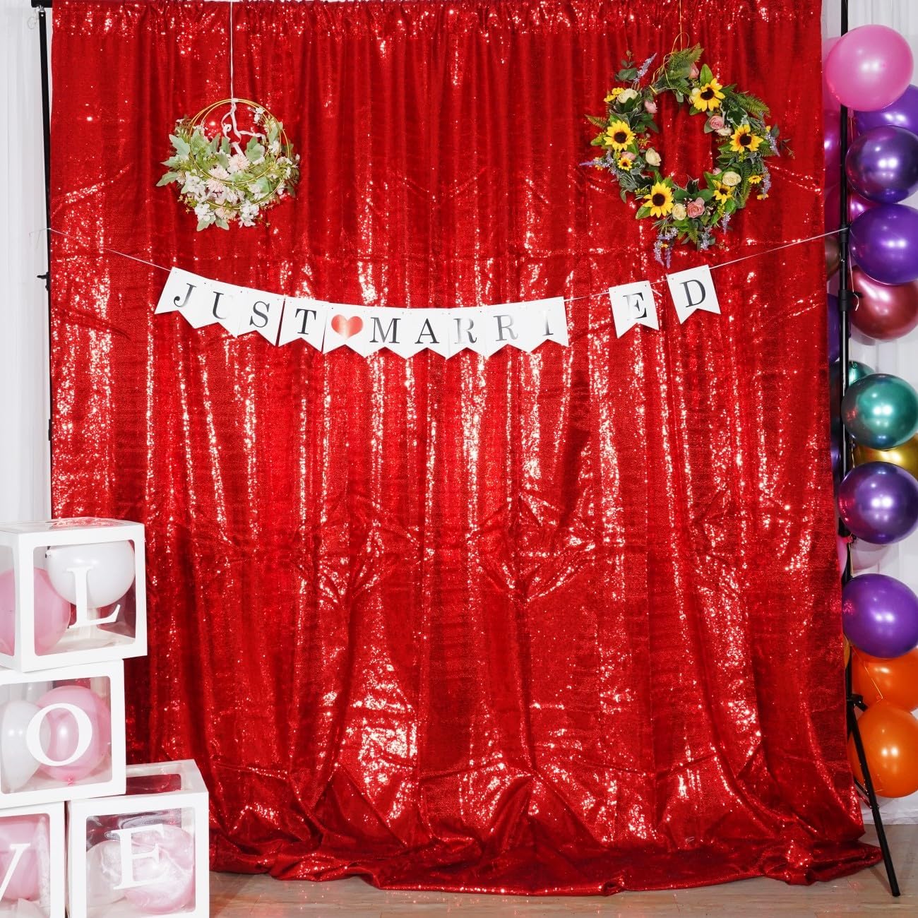Poise3EHome 7Ft x 7Ft Red Sequin Backdrop, Glitter Thick Satin Sequin Background Drapes, Sparkly Opaque Photography Curtain Backdrop for Wedding Party Holiday Festival Decor