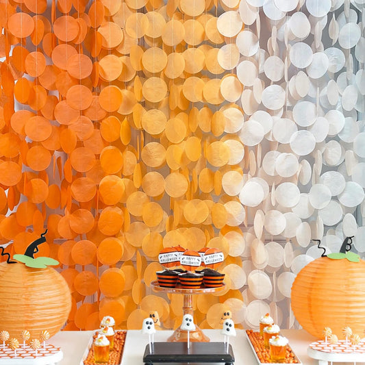 192 Ft Orange Party Decorations Ombre Orange Big Circle Dots Backdrop Streamer Tissue Paper Polka Dots Hanging Garland for Birthday Engagement Wedding Fall Autumn Harvest Thanksgiving Party Supplies