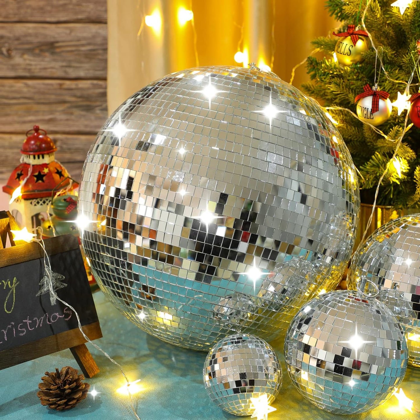 4 pack Large Disco Ball Silver Hanging Disco Balls Reflective Mirror Ball Ornament for Party Holiday Wedding Dance and Music Festivals Decor Club Stage Props (12 Inch, 8 Inch, 6 Inch, 4 Inch)