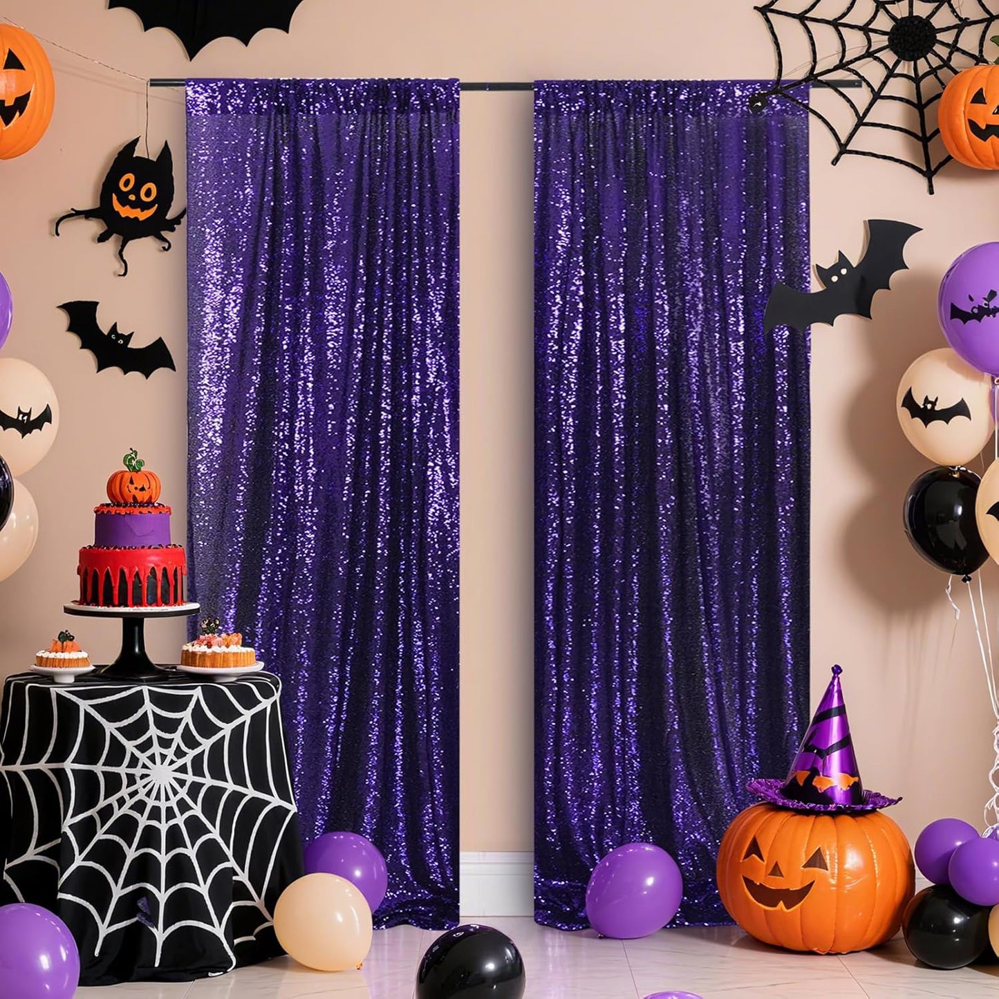 Poise3EHome 2ft x 8ft Purple Sequin Photography Backdrop Curtain 2 Panels for Party Decoration, Purple