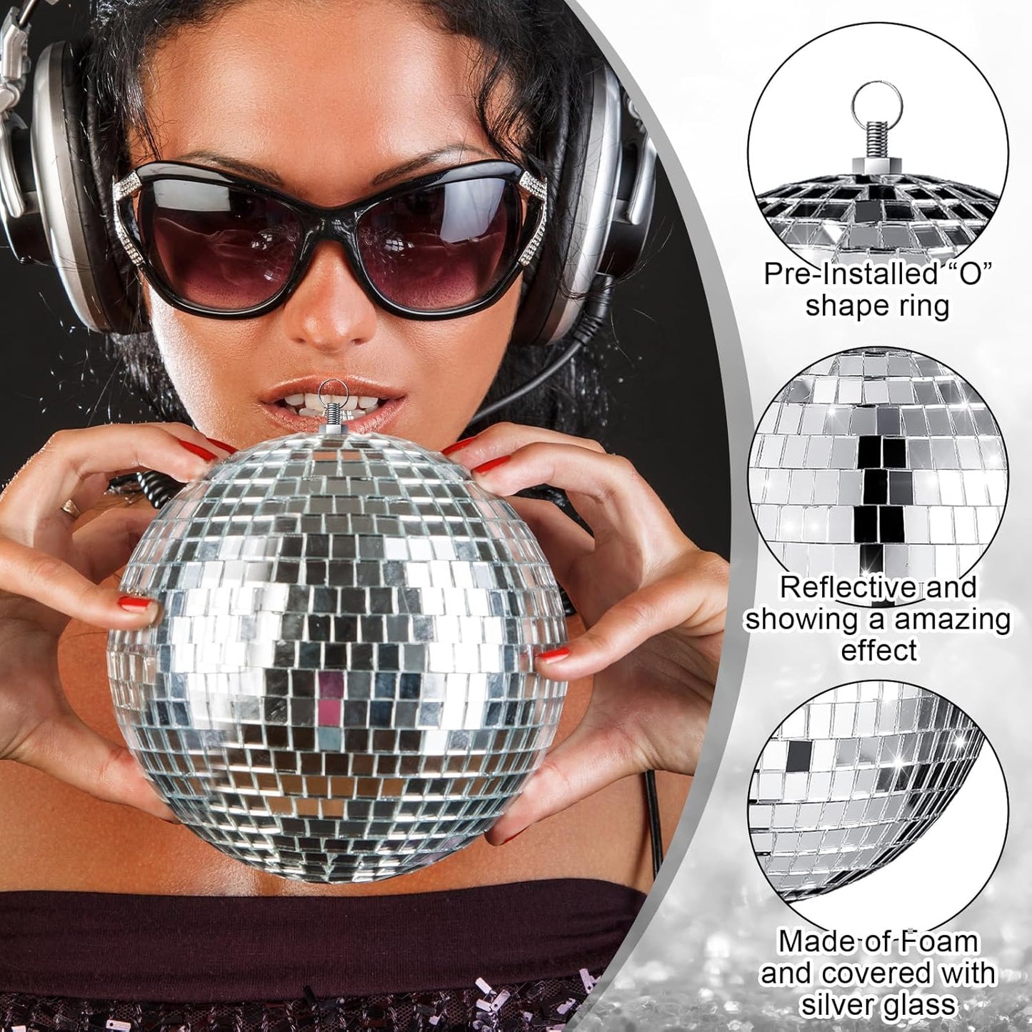Haull 8 Pcs Large Disco Ball Set Silver Mirror Disco Reflective Ball with Hanging Ring Party Ornament Decoration for Stage Club Ballroom Dance Hall Wedding Prom Props(3'', 4'', 6'')