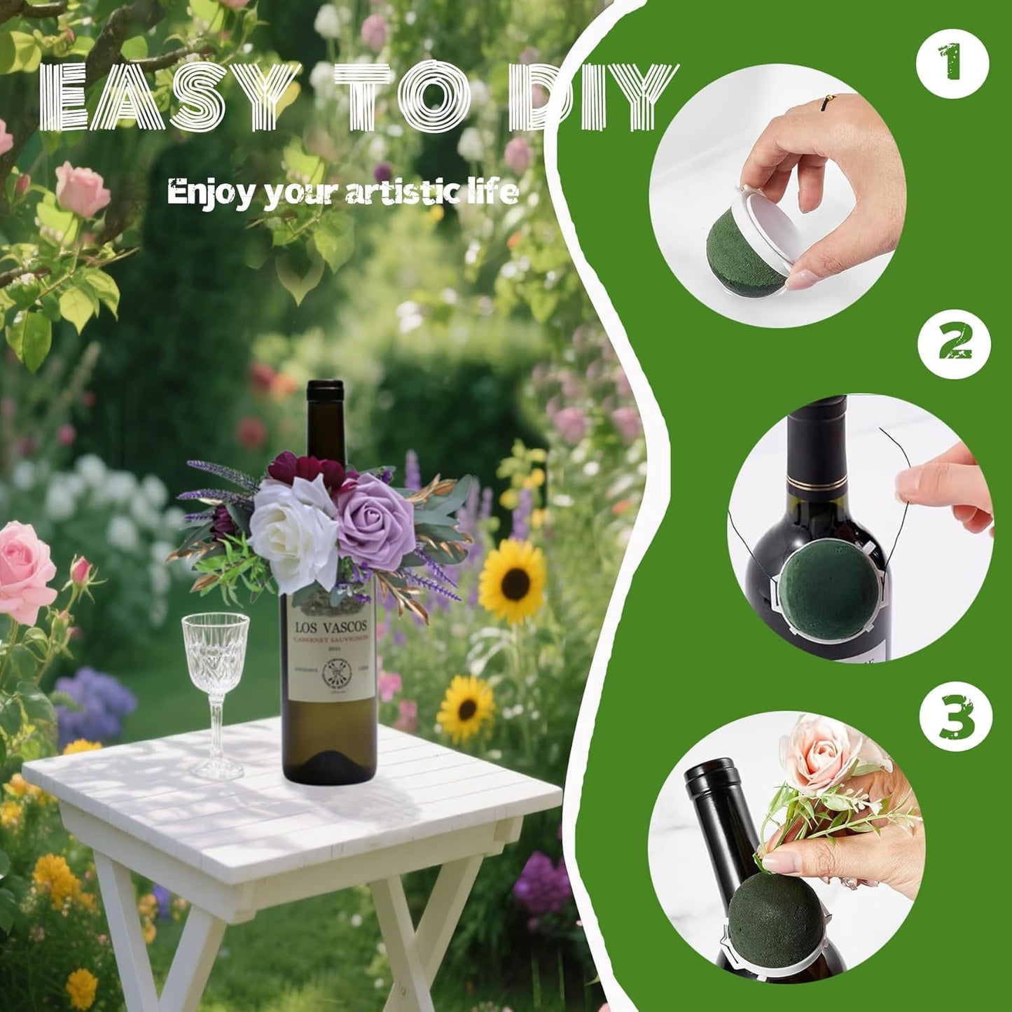 24PCS Round Floral Foam Blocks Holder Set Mini Flower Foam with Bouquet Accessories，Floral Wire, Plant Tape,Crafts Gift Ribbon