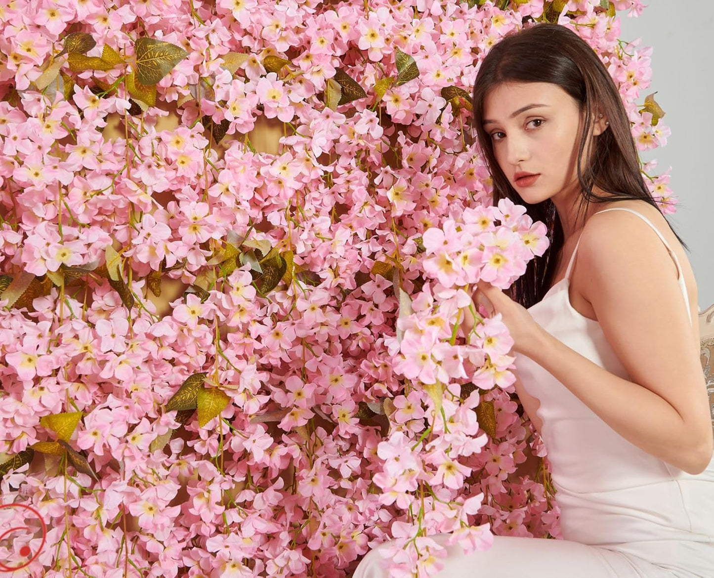 Flower Garland, Artificial Hydrangea Vine Flowers, Hanging Fake Hydrangeas Vine for Room Anniversary Wedding Birthday Christmas Wall Arch Decor, 2 Pcs, Floral Garland, Light Pink Flower