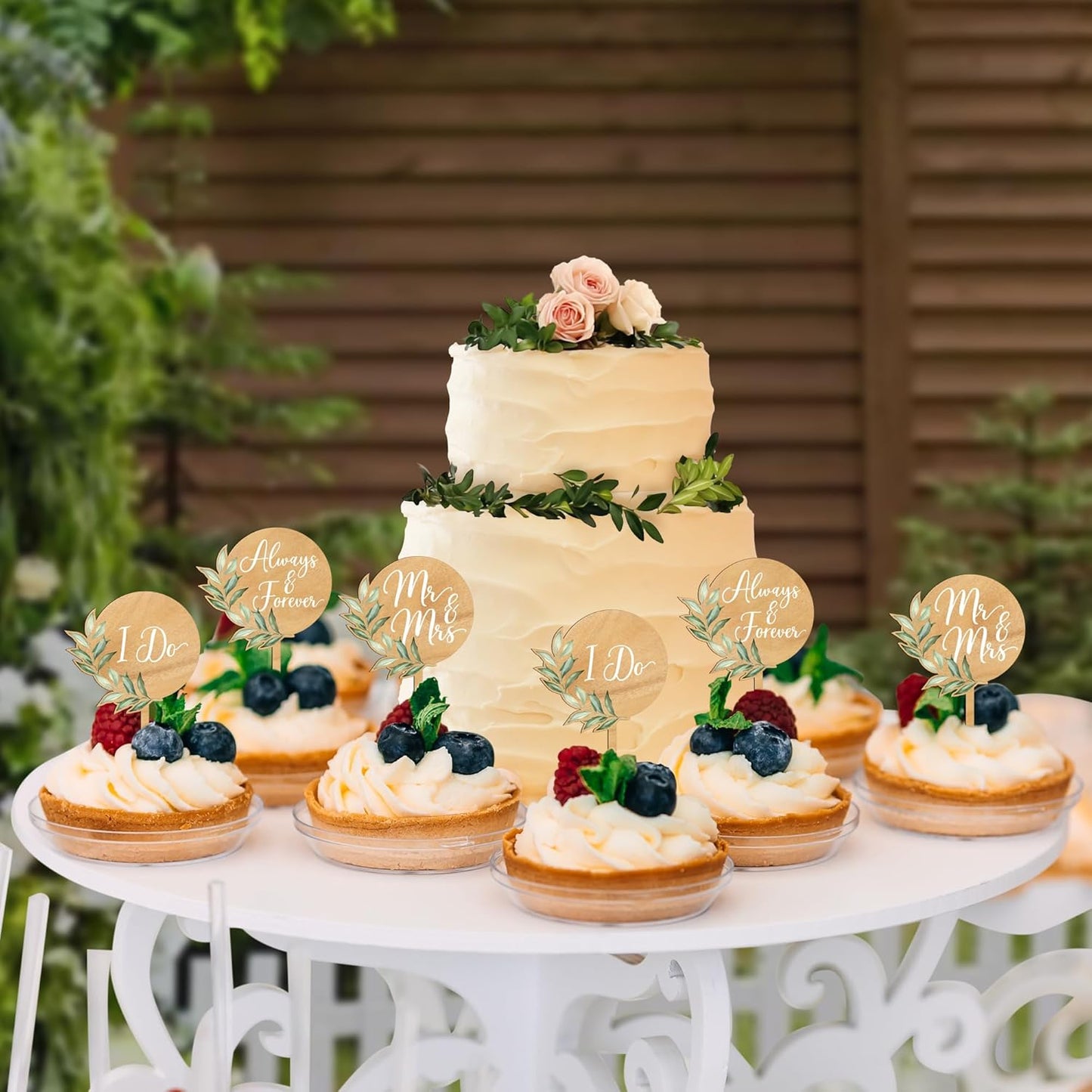 12 PCS Mr & Mrs Wedding Cupcake Toppers with Green Leaves Engagement Cake Decorations