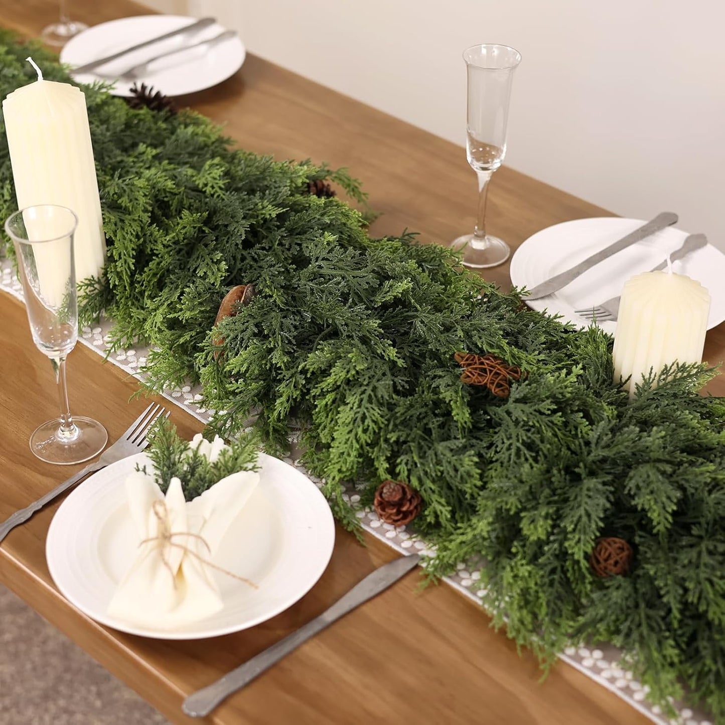 5FT Real Touch Cedar Garland - Artificial Christmas Garland Fake Green Faux Thick and Lush Pine Needles Garlands for Table Fireplace Mantle Holiday Home Indoor Outdoor Decor (1PCS)