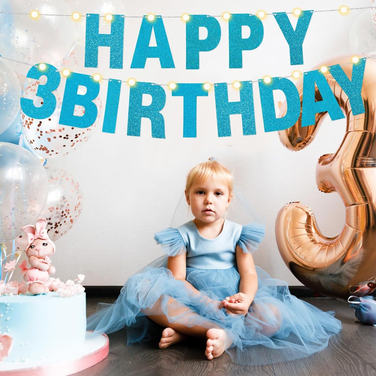 TaoBary 112 Pcs DIY Letter Custom Banner Glitter Customizable Banner Kit Including 107 Letters and Numbers 3 Rope for Valentine Birthday Party(Baby Blue)