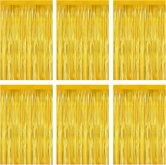 Gold Foil Fringe Curtain 3.3×8.3FT 6 Packs, Metallic Tinsel Curtains Party Streamers for Birthday Graduation Baby Shower Decoration (6pcs,3.3FT×8.3FT, Gold)