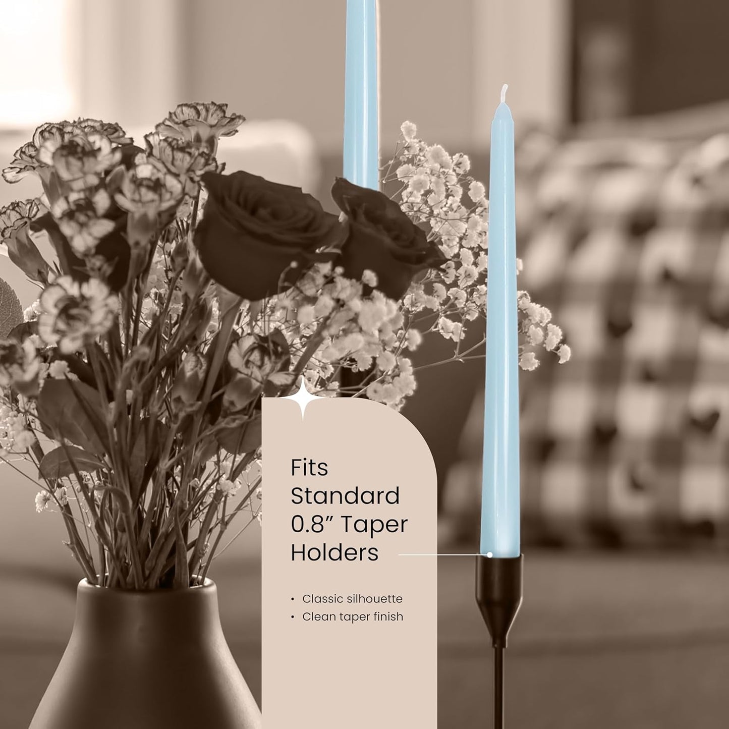 Leor & Lair Light Blue Taper Candles - 4 Pack 10" Light Blue Candlesticks - Unscented Candle Sticks for Winter Home Decor, Easter Dinner, Weddings, Restaurants & Events